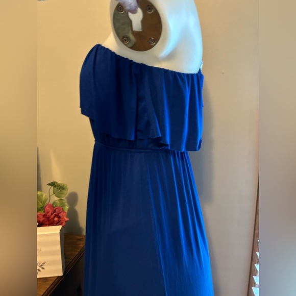 Sundress, sz M royal blue with ruffle, elastic waist, longer exposed hem, vacay - Picture 3 of 9